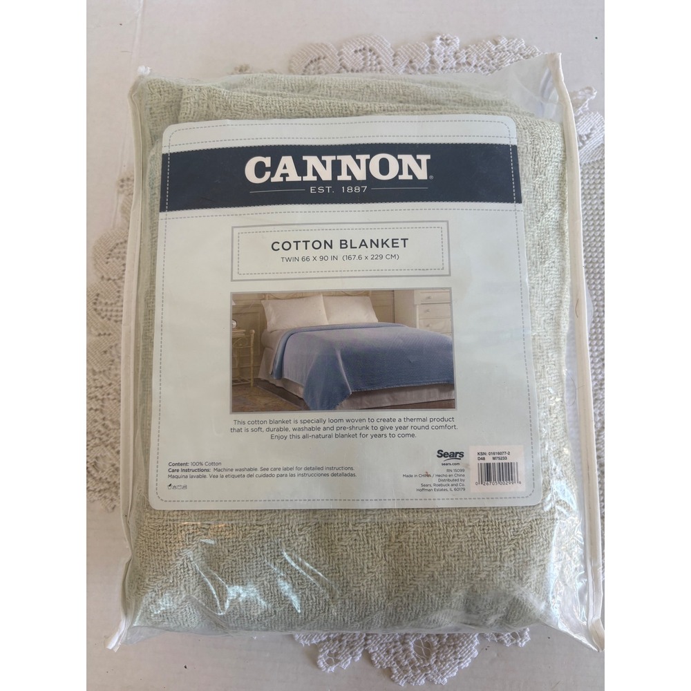 Sears Cannon Cotton Blanket Twin Sage Green Thermal Weave 66x90 M75233 New